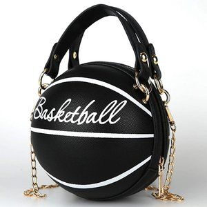 BLACK BASKETBALL SHAPE TOTE HANDBAG SHOULDER NOVELTY BAG